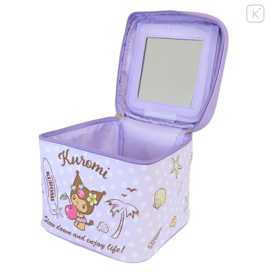Japan Sanrio Vanity Pouch with Mirror - Kuromi : Heart Eyes Summer Tan Sunburned Swimsuit Gal - 3