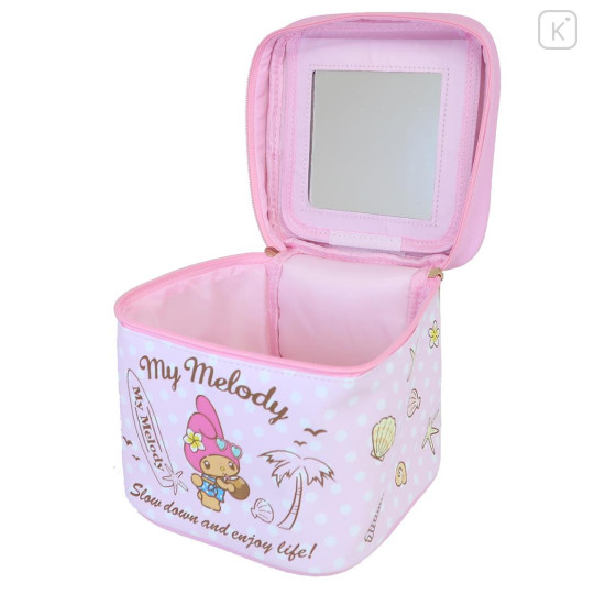 Japan Sanrio Vanity Pouch with Mirror - My Melody : Heart Eyes Summer Tan Sunburned Swimsuit Gal - 3