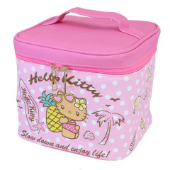 Japan Sanrio Vanity Pouch with Mirror - Hello Kitty : Heart Eyes Summer Tan Sunburned Swimsuit Gal Pink
