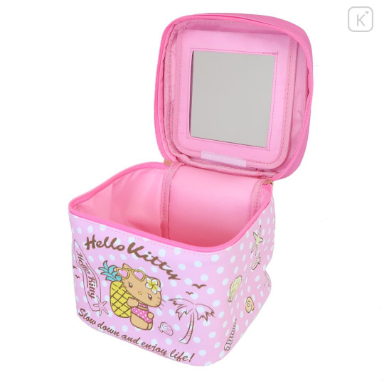 Japan Sanrio Vanity Pouch with Mirror - Hello Kitty : Heart Eyes Summer Tan Sunburned Swimsuit Gal Pink - 3