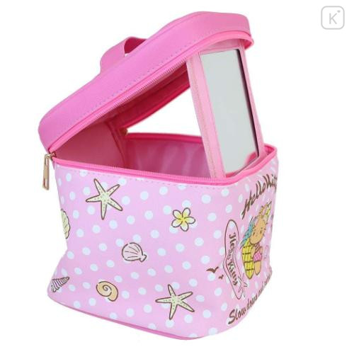 Japan Sanrio Vanity Pouch with Mirror - Hello Kitty : Heart Eyes Summer Tan Sunburned Swimsuit Gal Pink - 4