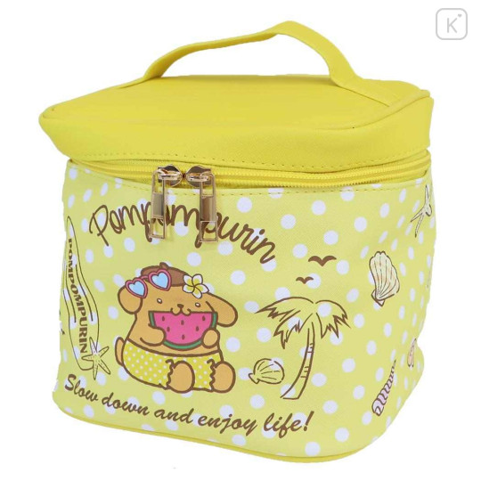 Japan Sanrio Vanity Pouch with Mirror - Pompompurin : Heart Eyes Summer Tan Sunburned Swimsuit Gal - 1