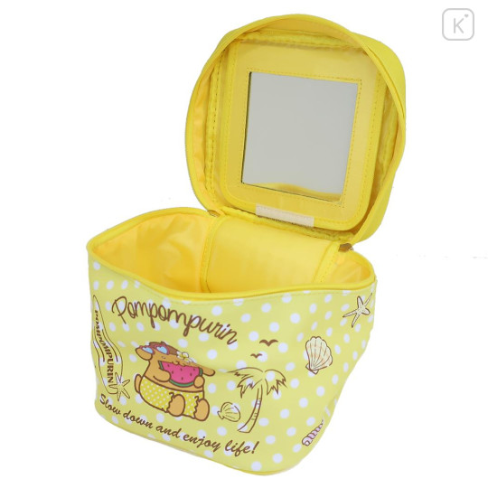 Japan Sanrio Vanity Pouch with Mirror - Pompompurin : Heart Eyes Summer Tan Sunburned Swimsuit Gal - 3