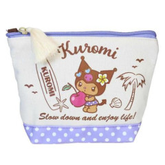 Japan Sanrio Cosmetic Pouch - Kuromi : Heart Eyes Summer Tan Sunburned Swimsuit Gal