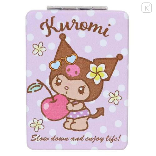 Japan Sanrio 2-sided Compact Mirror - Kuromi : Heart Eyes Summer Tan Sunburned Swimsuit Gal - 1