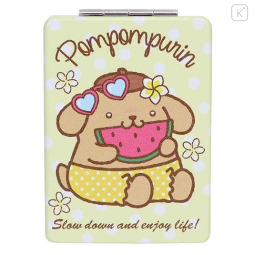 Japan Sanrio 2-sided Compact Mirror - Pompompurin : Heart Eyes Summer Tan Sunburned Swimsuit Gal - 1