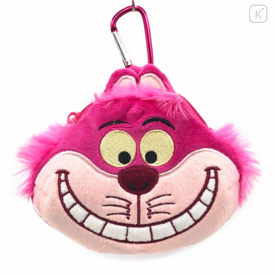 Japan Disney Face-shaped Pouch with Carabiner - Cheshire Cat - 1