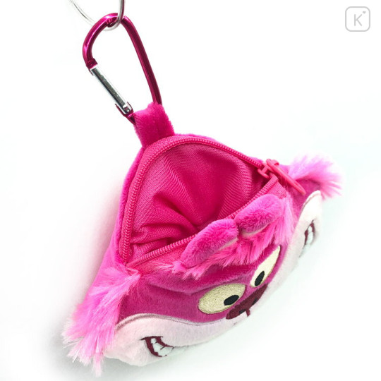Japan Disney Face-shaped Pouch with Carabiner - Cheshire Cat - 3
