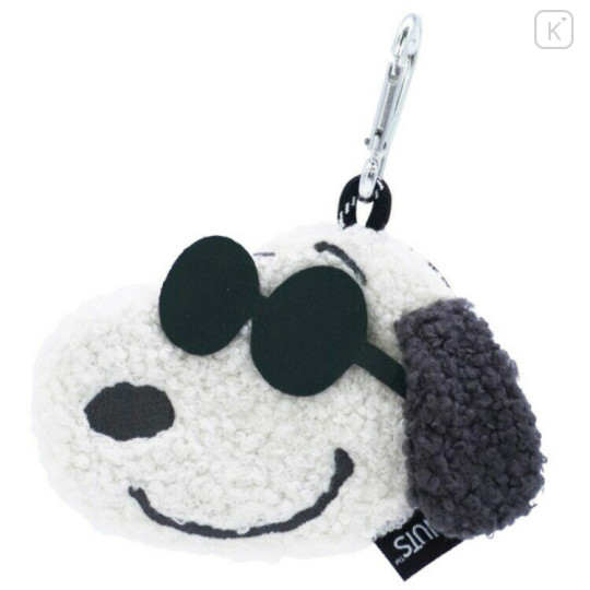 Japan Peanuts Face-shaped Pouch with Carabiner - Snoopy : Joe Cool - 1