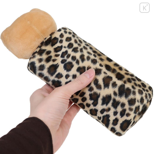 Japan Sanrio Fluffy Plush Pen Case - Hello Kitty : Tan Sunburned Sunglasses Leopard - 2