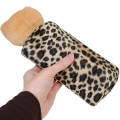 Japan Sanrio Fluffy Plush Pen Case - Hello Kitty : Tan Sunburned Sunglasses Leopard - 2