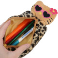 Japan Sanrio Fluffy Plush Pen Case - Hello Kitty : Tan Sunburned Sunglasses Leopard - 3