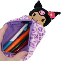 Japan Sanrio Fluffy Plush Pen Case - Kuromi : Tan Sunburned Leopard - 3