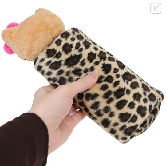 Japan Sanrio Fluffy Plush Pen Case - Hello Kitty : Tan Sunburned Leopard Heart Eyes Gal - 2