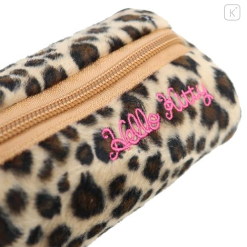 Japan Sanrio Fluffy Plush Pen Case - Hello Kitty : Tan Sunburned Leopard Heart Eyes Gal - 4