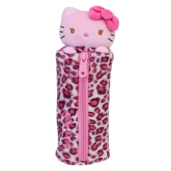 Japan Sanrio Fluffy Plush Pen Case - Hello Kitty : Leopard Pink