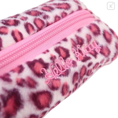 Japan Sanrio Fluffy Plush Pen Case - Hello Kitty : Leopard Pink - 4