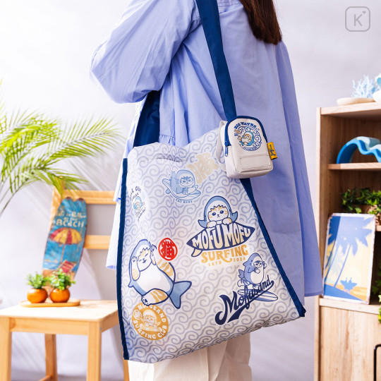 Japan Mofusand Eco Bag in Mini Backpack Pouch - Board Shark! White - 3