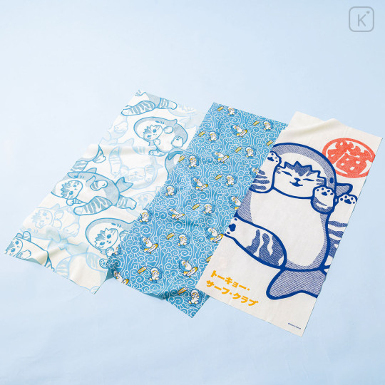 Japan Mofusand Tenugui Towel - Board Shark! Waves and Shark Cat - 2