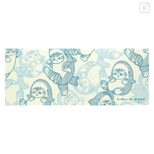 Japan Mofusand Tenugui Towel - Board Shark! All-over Pattern of Shark Cat - 1
