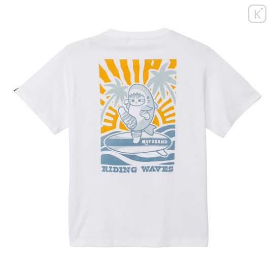 Japan Mofusand T-shirt (M) - Board Shark! Riding Waves White - 1