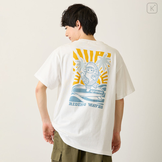Japan Mofusand T-shirt (L) - Board Shark! Riding Waves White - 4