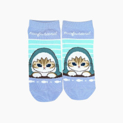 Japan Mofusand Front Ankle Socks - Blue Shark Peeking
