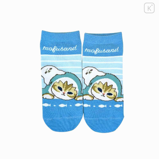 Japan Mofusand Front Ankle Socks - Light Blue Shark Peeking - 1