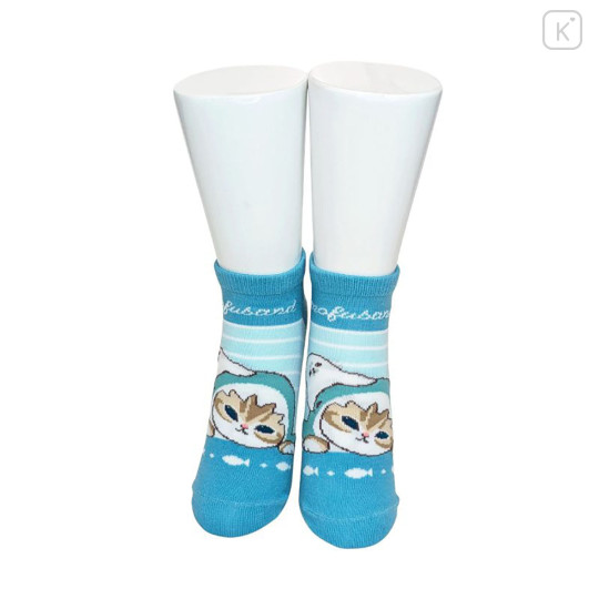 Japan Mofusand Front Ankle Socks - Light Blue Shark Peeking - 2