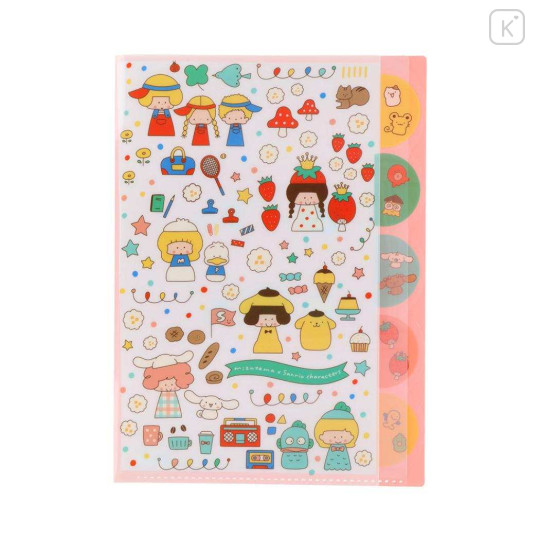 Japan Mizutama × Sanrio 5 Pockets A4 Clear File - Mix - 1