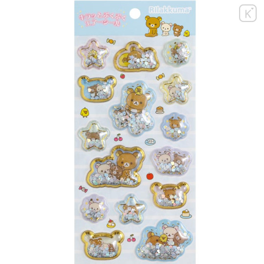 Japan San-X Sparkling Puffy Air Sticker - Rilakkuma : Blue - 1