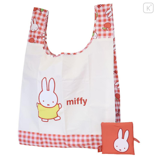 Japan Miffy Eco Shopping Bag With Pouch - Gingham Cherry - 1