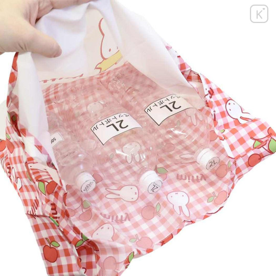 Japan Miffy Eco Shopping Bag With Pouch - Gingham Cherry - 3