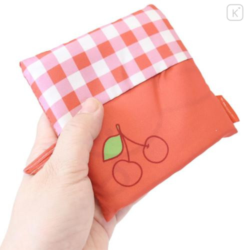 Japan Miffy Eco Shopping Bag With Pouch - Gingham Cherry - 4