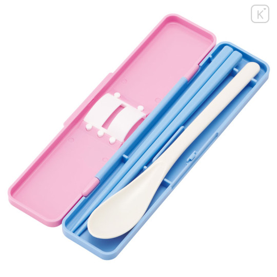Japan Care Bears Chopsticks 18cm & Spoon with Case - Blue Pink White - 2