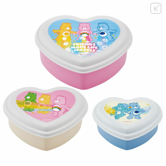 Japan Care Bears Nesting Food Storage Container Set - Heart Shape Blue Pink White - 1