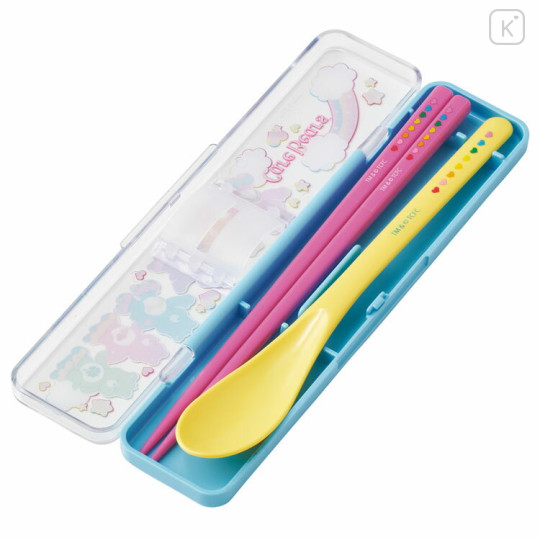 Japan Care Bears Chopsticks 18cm & Spoon with Case - Blue Pink Yellow - 2