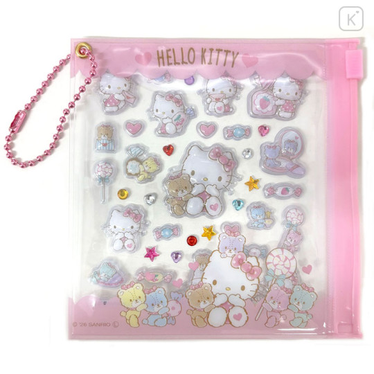 Japan Sanrio Deco Petit Sticker with Clear Case Ball Chain - Hello Kitty & Tiny Chum : Bear 3D - 1