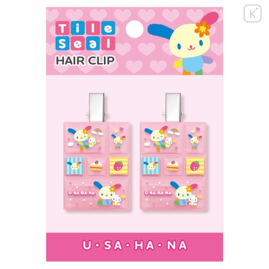 Japan Sanrio Tile Seal Acrylic Hair Clip Set - Usahana : Pink - 1
