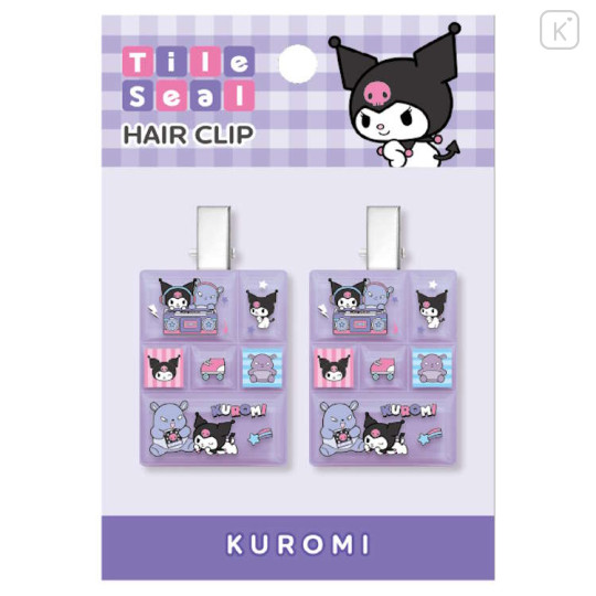 Japan Sanrio Tile Seal Acrylic Hair Clip Set - Kuromi : Purple - 1