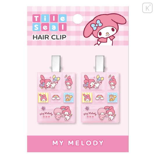 Japan Sanrio Tile Seal Acrylic Hair Clip Set - My Melody : Pink - 1