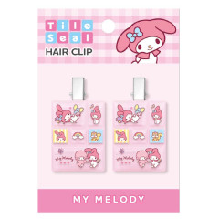 Japan Sanrio Tile Seal Acrylic Hair Clip Set - My Melody : Pink