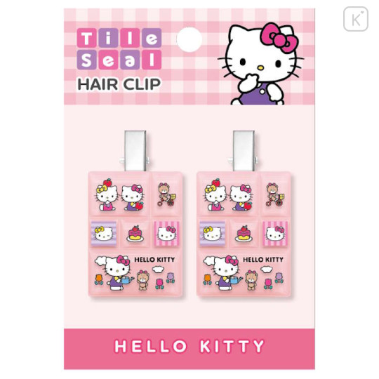 Japan Sanrio Tile Seal Acrylic Hair Clip Set - Hello Kitty & Mimmy & Tiny Chum - 1