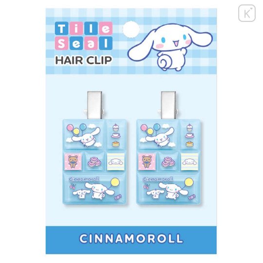 Japan Sanrio Tile Seal Acrylic Hair Clip Set - Cinnamoroll : Blue - 1