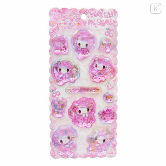Japan Amenomori Fumika × Sanrio Water In Seal Sequins Puffy Sticker - Hello Kitty : Pink Angel Sparkling 3D - 1