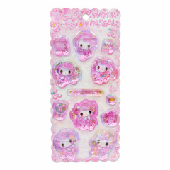 Japan Amenomori Fumika × Sanrio Water In Seal Sequins Puffy Sticker - Hello Kitty : Pink Angel Sparkling 3D