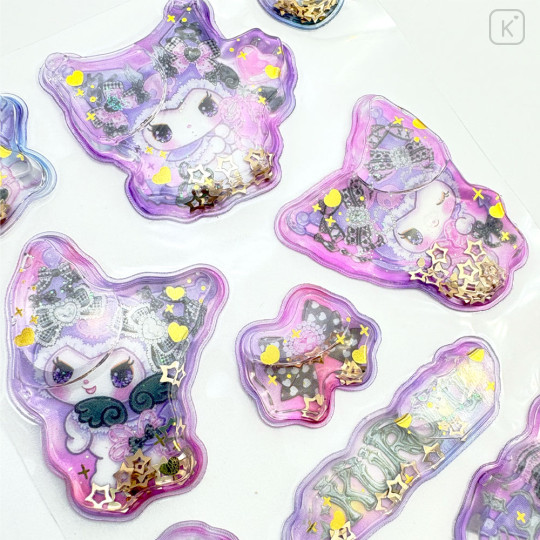 Japan Amenomori Fumika × Sanrio Water In Seal Sequins Puffy Sticker - Kuromi : Angel Sparkling 3D - 2
