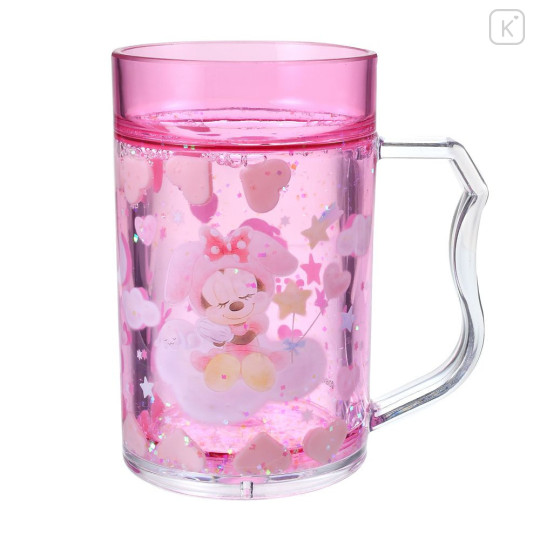 Japan Disney Sparkling Clear Cup - Minnie : Rabbit - 1