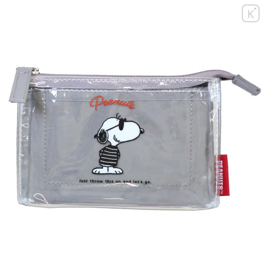 Japan Peanuts 3-Pocket Mini Clear Flat Pouch - Snoopy : Joe Cool Wearing TShirt Grey - 1