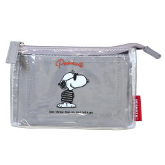Japan Peanuts 3-Pocket Mini Clear Flat Pouch - Snoopy : Joe Cool Wearing TShirt Grey